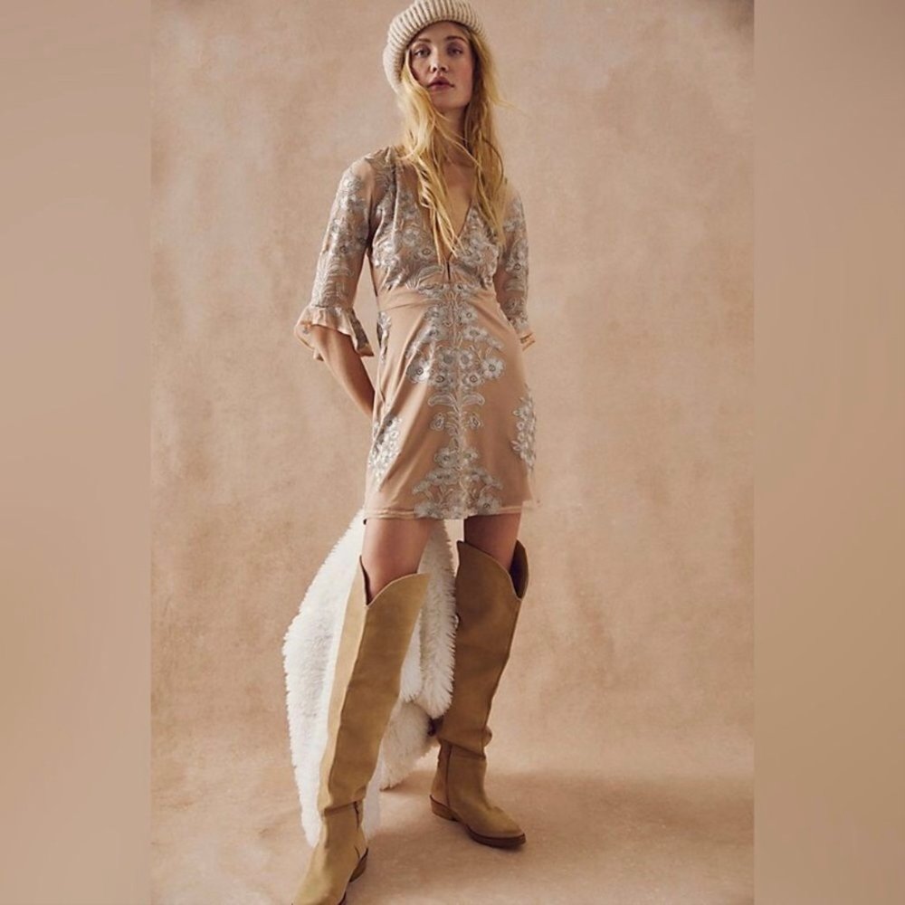 For Love and Lemons Temecula in Nude and Silver Illusion Lace (XS)